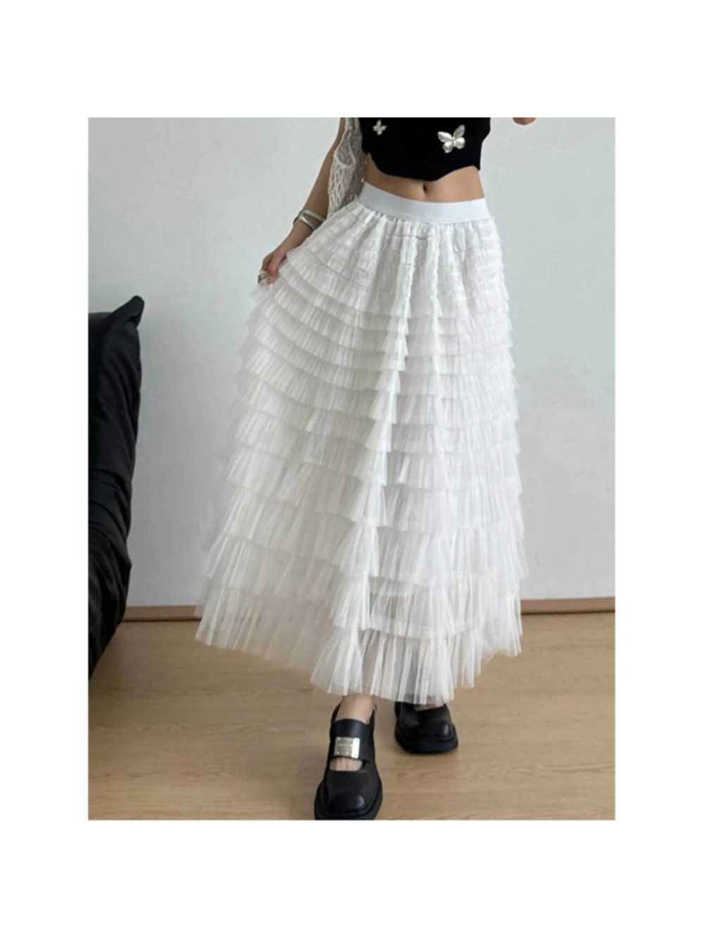 White Tiered Tulle Maxi Skirt
